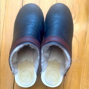 No. 6 Dakota shearling clog color: Ink Aviator , mid heel size 38 (fits an 8)